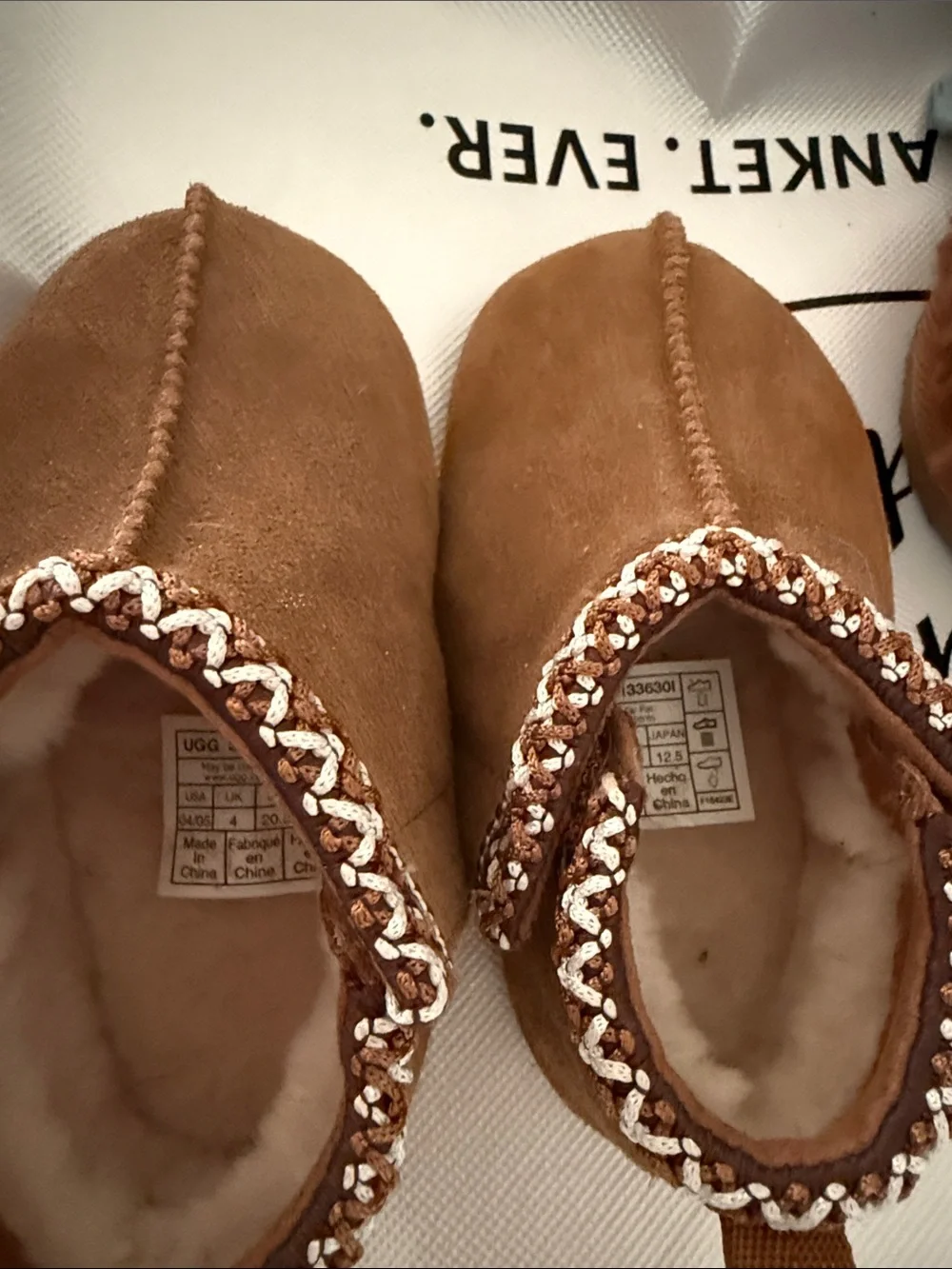 UGG Kids Chestnut Brown Suede Shearling Slippers